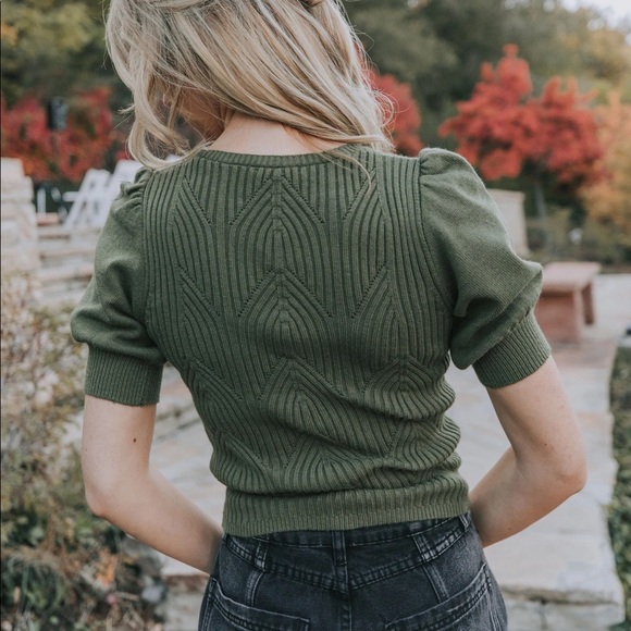 Brand New from One Loved Babe ~ Olive Green Blouse with Puffy Sleeves ~ Medium - Picture 4 of 8